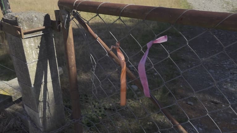 Tags on a farm fence express support for Federated Farmers Southland.