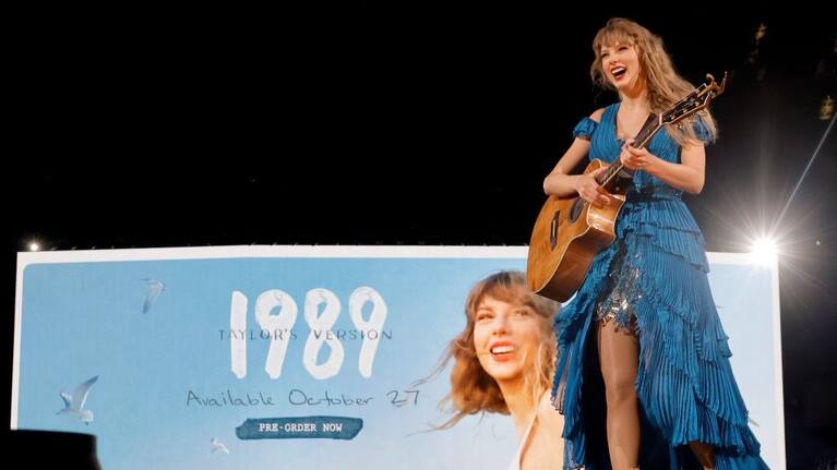 Taylor Swift announces 1989 (Taylor's Version) at an Eras Tour concert in August.