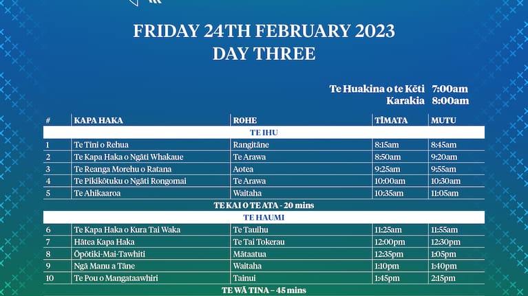 Te Matatini day three schedule.