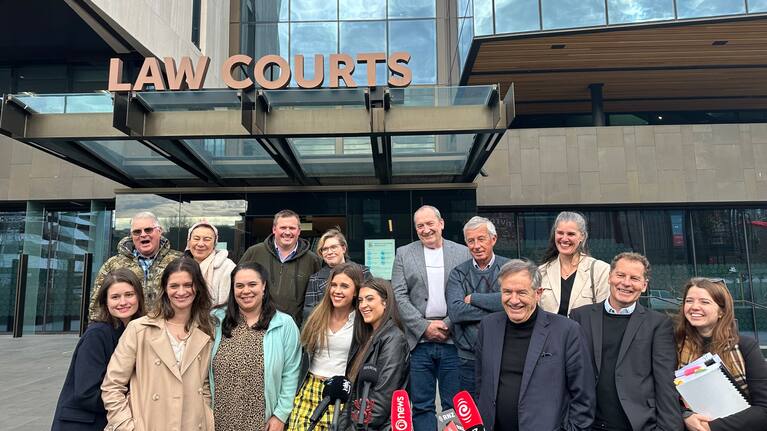 The Gloriavale leavers with their legal team and supporters