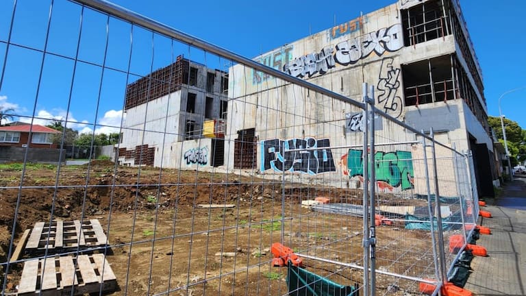 The half-finished apartment building in Auckland's Epsom has been left derelict for the past six years.