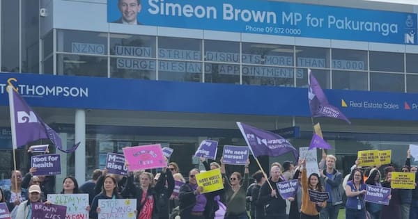 Health Minister leaves message for nurses striking outside office
