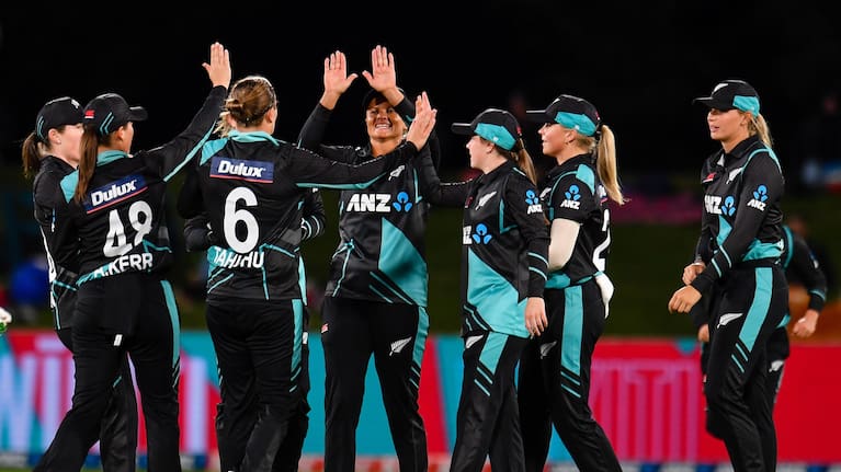 The White Ferns celebrate a wicket against Bangladesh.