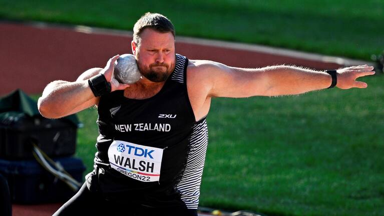 Tom Walsh makes an attempt during the final of the men's shot put at the 2022 Athletics World Championships.