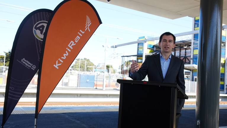 Transport Minister Simeon Brown attended the project team's celebration at Pukekohe Station.