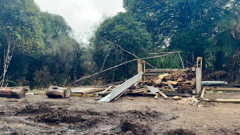 A camp set up by people suspected to be involved with the tree felling.