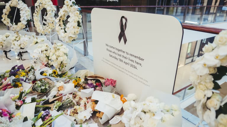 Tributes left at Westfield  Bondi Junction shopping centre.