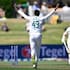 Tshepo Moreki successfully appeals for LBW after trapping Devon Conway in front with his first ball in Test cricket.