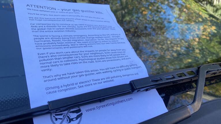A note left by activists