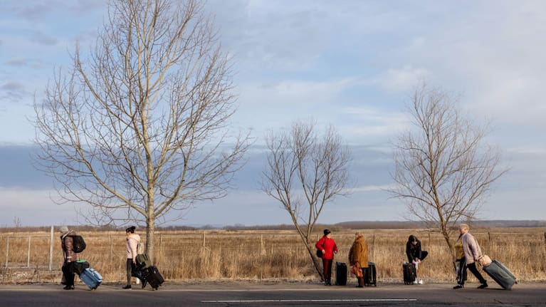 Ukrainians Flee To Hungary amid Russia's armed invasion on February 25, 2022.