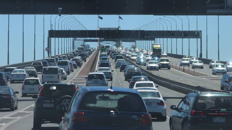 Vehicles on Auckland's Harbour Bridge.