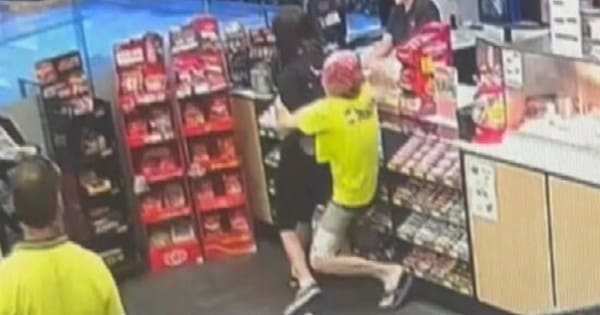 Watch: Tradie tackles alleged petrol station robber in Gold Coast