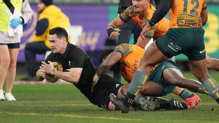 Will Jordan scores against the Wallabies.